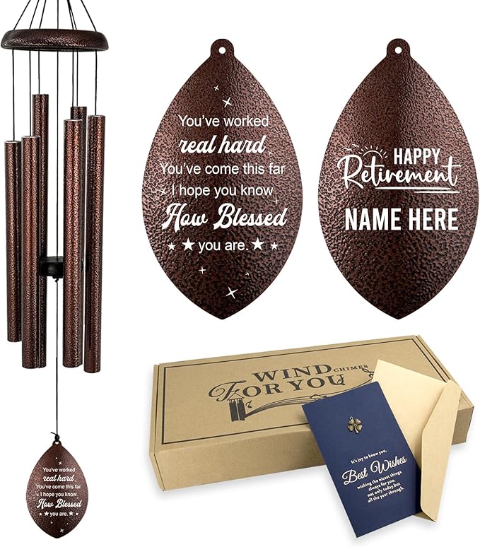 ASTARIN Personalized Happy Retirement Gifts, Custom Name Retirement Wind Chimes for Women Men, Wind Chime Retire Gifts for Co-Workers Boss Friends, Going Away Funny Farewell Gift(Produced in USA)