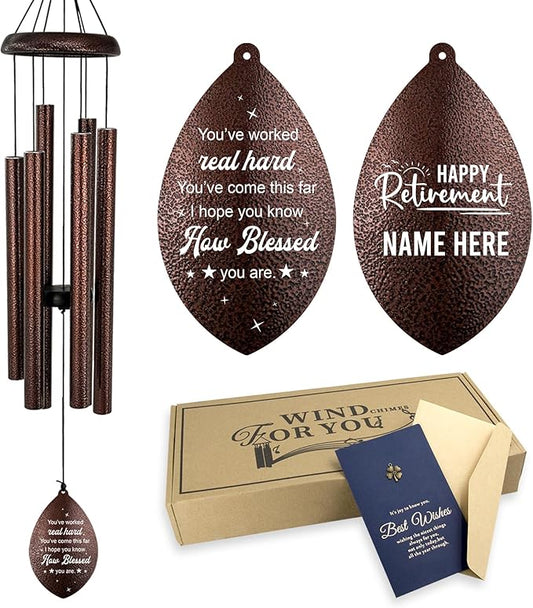 ASTARIN Personalized Happy Retirement Gifts, Custom Name Retirement Wind Chimes for Women Men, Wind Chime Retire Gifts for Co-Workers Boss Friends, Going Away Funny Farewell Gift(Produced in USA)