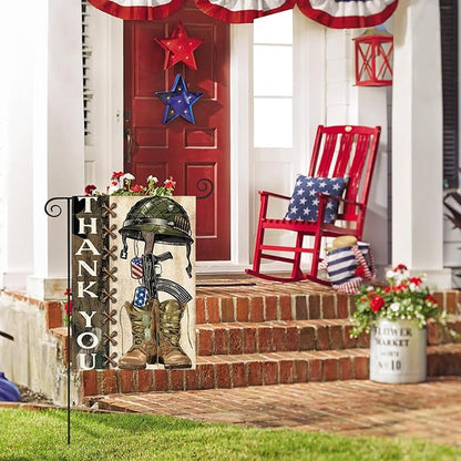 AVOIN colorlife Memorial Day Thank You Heroes Garden Flag 12x18 Inch Double Sided, Military Soldiers Boots Patriotic Veteran Yard Outdoor Decoration