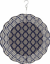 Stainless Steel Wind Spinner for Yard Garden Decoration, Navy Gold Geo Pattern Round Wind Sculpture Spinner 3D Crafts Hanging Ornaments for Indoor Outdoor, 8 Inch