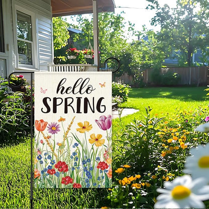 Hello Spring Garden Flag for Outside,Spring Wildflower Garden Flag Yard Lawn Porch Flags for Outdoor Decorations 12x18 Inch Double Sided