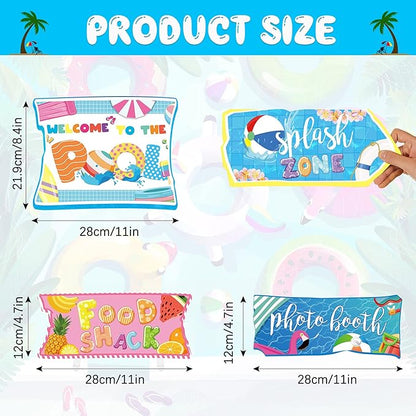 Jetec 20 Pieces Pool Party Sign Splash Party Decorations Hawaiian Luau Yard Signs Tropical Summer Birthday Supplies Photo Props Backdrop Decoration Splish Splash Birthday Cutouts Beach Decor
