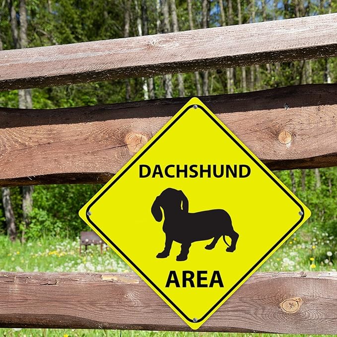 Dachshund Area Xing Caution Crossing Sign Dachshund Dog Metal Tin Sign Warning Sign Novelty Road Fence Yard Wall Decor For Indoor Outdoor Highway12x12in