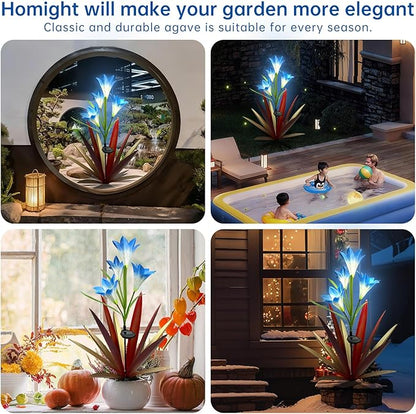 Homight Solar Metal Agave Lily Flower Garden Sculpture with LED Lights 30.3 Inch Waterproof Outdoor/Indoor Yard Decor Handmade Lawn Ornament Gift for Family Friends (3, Red)