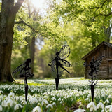 3-Piece Set Garden Fairy Metal Dancing Dandelion Flower Sculptures,Outdoor Decorative Stakes for Yard, Lawn, Flower Bed, Flower Pot (Style A)