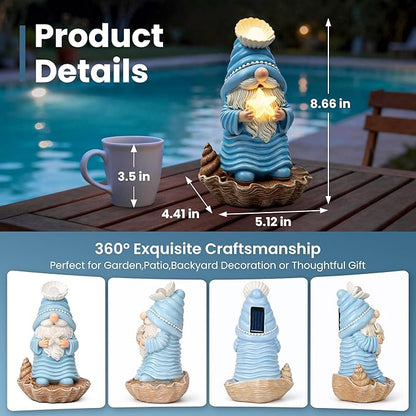 GIGALUMI Garden Gnomes, Solar Statue Outdoor Decor, Gnome Gifts Decoration with LED for Patio Yard Lawn Balcony, Christmas/Birthday Gift for Mom Women