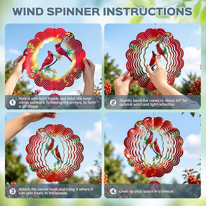 Cardinal Wind Spinner, IDEA SHOW 12Inch Metal 3D Kinetic Metal Wind Spinners, Cardinal Gift for Women, Mom, Garden & Yard Decor Outdoor/Indoor Decoration, Dynamic Art Hanging Sculpture (12In-Cardinal)