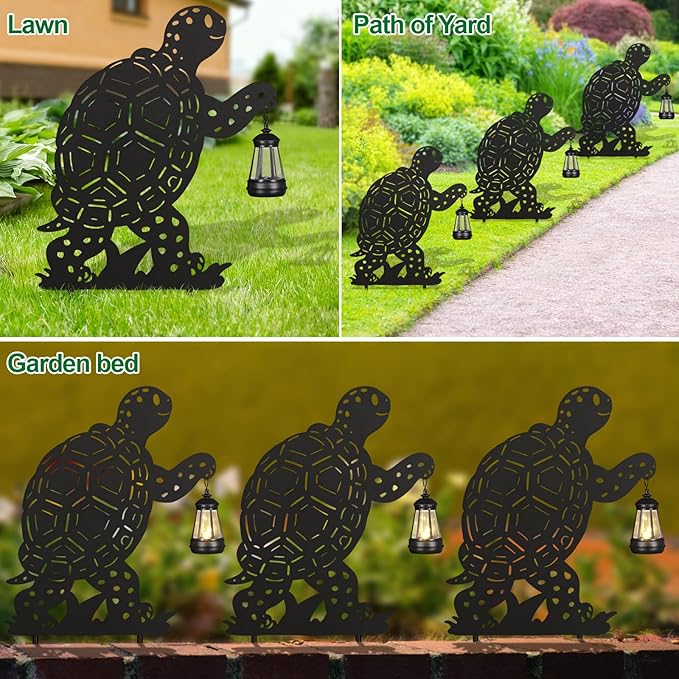 nawaza Turtle Metal Garden Stakes Decorative 2Pack,Solar Lights Outdoor Garden Decor Stake,Birthday Gifts for Mom Women,Decorative Metal Housewarming Ornament for Lawn Patio Yard Pathway Black.