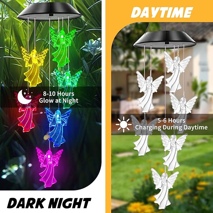 Angel Solar Wind Chimes, Angel Wind Chimes for Outside,Best Gifts for Mom Grandma Women Wife Aunt Sister, Unique Mobile Wind Chime, Garden Yard Decor