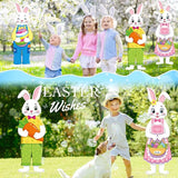 Umigy 3 Pcs Easter Yard Decor Outdoor Bunny Sign with Stakes, Spring 10 x 32 Inch Cute Bunny Egg Carrot Garden Decorations for Party Supplies Prop Patio Lawn