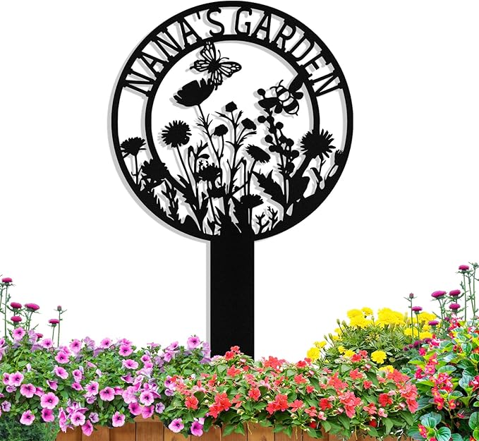 Personalized Metal Garden Signs with Stake, Custom Garden Signs for Outside Waterproof, Customized Name Sign Yard Lawn Gardens Decor Gardening Gifts for Moms Grandmas Gardeners
