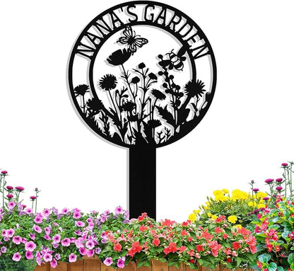 Personalized Metal Garden Signs with Stake, Custom Garden Signs for Outside Waterproof, Customized Name Sign Yard Lawn Gardens Decor Gardening Gifts for Moms Grandmas Gardeners
