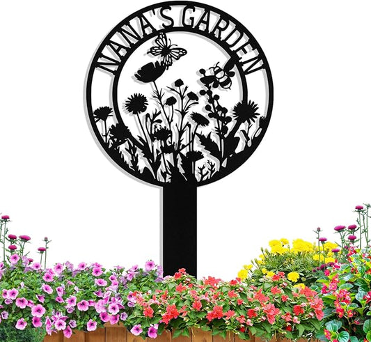 Personalized Metal Garden Signs with Stake, Custom Garden Signs for Outside Waterproof, Customized Name Sign Yard Lawn Gardens Decor Gardening Gifts for Moms Grandmas Gardeners