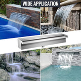 Pool Waterfall Fountains, Stainless Steel Rectangular Pool Waterfall Spillway with Pipe Connector for Indoor/Outdoor Decorative (17.7 Inch)