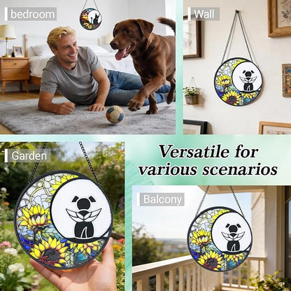 Stained Glass Window Hanging - 6.3 Inch Dog Memorial Suncatcher, Dog Ornament for Window Home Door Wall Garden Outdoor in Loving Memory for Loss, Loss of Dog Sympathy Gifts for Adults Women Men