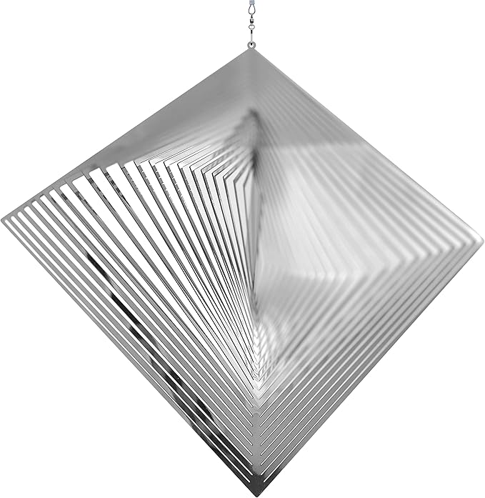 Wind Spinner Metal Garden Spinners Outdoor Garden Art for Backyard Outdoor Hanging Decor and Spinners for Yard and Garden Ornaments 3D Shape (Silver Diamond)