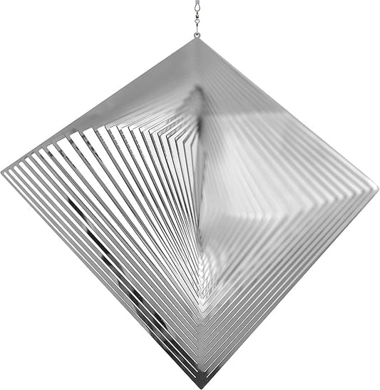 Wind Spinner Metal Garden Spinners Outdoor Garden Art for Backyard Outdoor Hanging Decor and Spinners for Yard and Garden Ornaments 3D Shape (Silver Diamond)