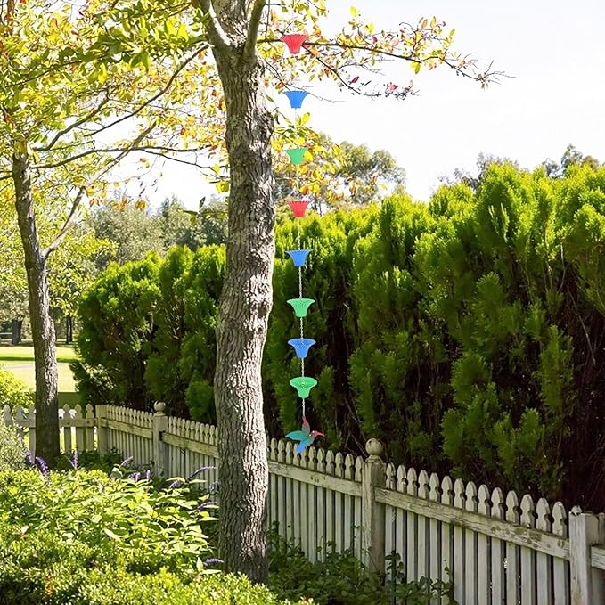 NUOBESTY Decorative Flower Basket Rain Chain for Downspouts, 8pcs Hanging Outdoor Garden Rain Chains, Window Beads for Balcony and Courtyard Water Drainage