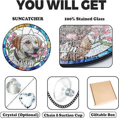 VINATIMES Personalized Pet Stained Glass Window Hanging, Pet Portrait Stained Glass Memorial, Dog Loss Sympathy Gift, Pet Remembrance Gift Dog, Cats Remembrance Gifts, Cat Loss Sympathy Gifts