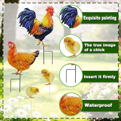 4 Pack Chicken Metal Decorative Garden Stakes Chicken Gifts for Women/Men Chicken Lovers Gifts Silhouette Statues for Yard Art, Outside, Patio, Outdoor Decor, Garden Decorations, Lawn Ornaments