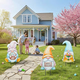 DoubleFill 3 Pcs Easter Decorations Outdoor 3D Metal Easter Eggs Tulip Yard Signs Decorative Garden Stakes Eggs Bunny Gnome Lawn Decorations Yard Decor for Spring Lawn Pathway Garden(Gnome Style)