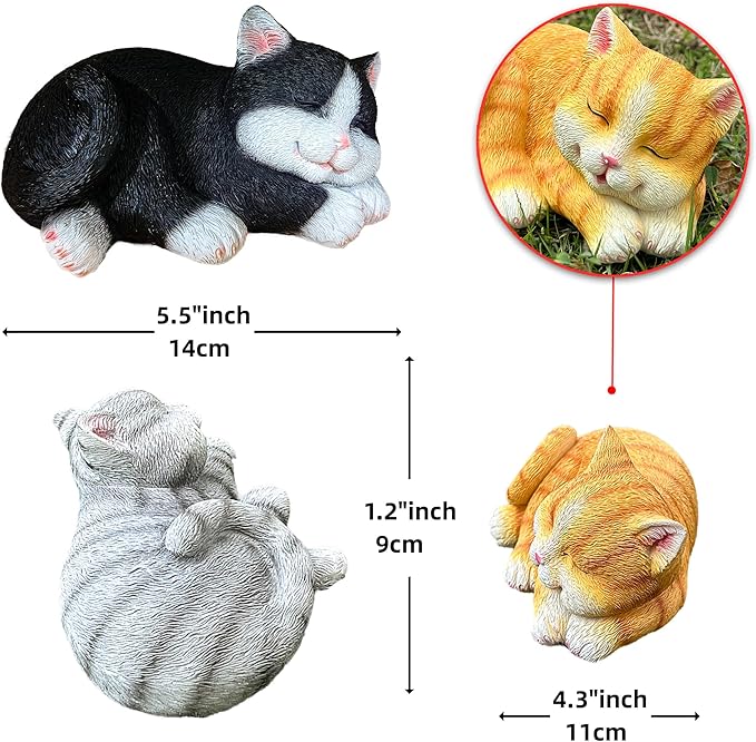 Sleeping Black Tabby Garden Statue - Resin Realistic Mini Cat Sculpture, Pet Loss Memorial Stone, for Cat Lovers, Indoor/Outdoor Decor, Animal Figurine for Yard Ornaments
