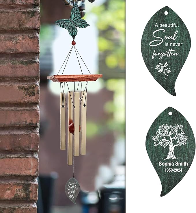 ASTARIN Cardinal Memorial Wind Chimes, Personalized 26" Small Metal Symphthy Wind Chime, Bereavement Gift for Loss of Loved One Father Mother, Dragonflie Damselflie Decor for Outside Patio Garden