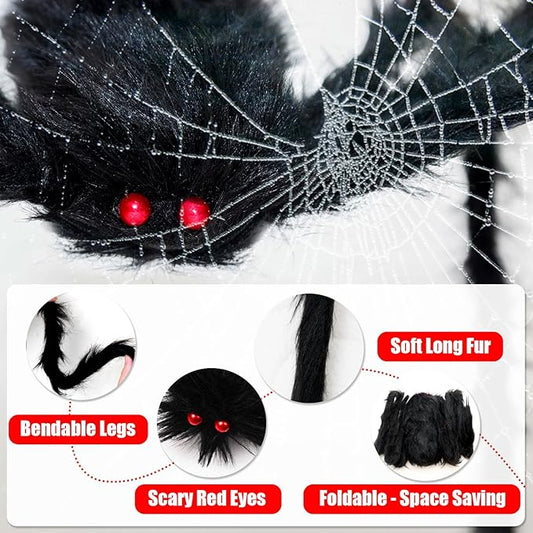 6.6FT Halloween Giant Spider Decorations, Scary Large Spiders Outside Realistic Fake Hairy Spider Props for Halloween Decorations Indoor and Outdoor Yard Party Garden Lawn Creepy Decor (1 Pack)