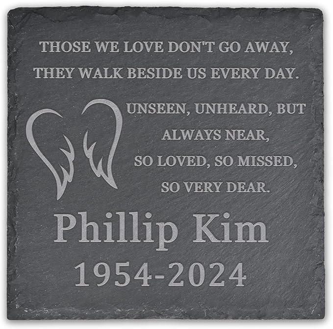 Memorial Garden Stone, VAPCUFF Memorial Stone, Personalized Memorial Gifts, Sympathy Gifts for Loss of Loved One, Bereavement Gift for Loss of Father Mother - Angels Wings, Love Don't Go Away - Square