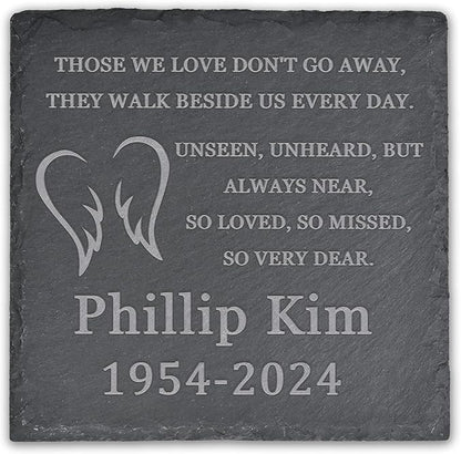 Memorial Garden Stone, VAPCUFF Memorial Stone, Personalized Memorial Gifts, Sympathy Gifts for Loss of Loved One, Bereavement Gift for Loss of Father Mother - Angels Wings, Love Don't Go Away - Square