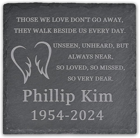 Memorial Garden Stone, VAPCUFF Memorial Stone, Personalized Memorial Gifts, Sympathy Gifts for Loss of Loved One, Bereavement Gift for Loss of Father Mother - Angels Wings, Love Don't Go Away - Square