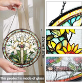 Bimkole Lily Stained Glass Suncatcher Window Hanging - Cross Indoor Window or Doorway Decoration - Handmade Sun Catcher Decor for Garden Home Christmas & Birthday Gifts 7.87x7.87 inch
