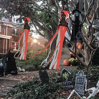 Halloween Ghost Windsock Flag Durable Lightweight Machine Washable Wind Sock with Tails Thanksgiving Patio Lawn Garden Tree Party Decoration