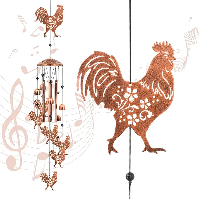 Rooster Wind Chimes for Outside, Rooster Farmhouse Memorial Gifts for Men/Women/Dad/Grandpa, Yard Outdoor Decor, Home Lawn Patio Garden Decoration (Rooster)