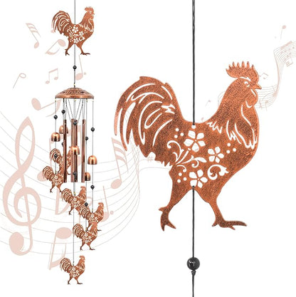 Rooster Wind Chimes for Outside, Rooster Farmhouse Memorial Gifts for Men/Women/Dad/Grandpa, Yard Outdoor Decor, Home Lawn Patio Garden Decoration (Rooster)