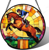 DASTOLL Stained Glass Window Hanging Equestrian Sports Large 15" - Horse Suncatcher Door Garden Sunroom Sun Catcher Home Decor Birthday Christmas for Mom Men Woman Nana