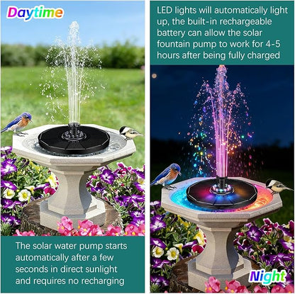 Jhua Solar Fountain for Bird Bath Pump with Led Lights Solar Powered Water Pump Kit with 8 Nozzles 200L/H Floating Water Fountain for Outdoor Garden Ponds Pool Fish Tank Aquarium