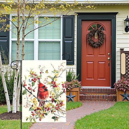 Red Cardinal Bird Garden Flag Spring Summer Floral Yard Flags for Outdoor Lawn Porch Patio Decoration Memorial Birds Lover Gift Butterfly Watercolor Wild Bird House Banner Decor 12x18 Inch