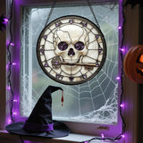 Stained Glass Window Hanging - Halloween Scary Skull Suncatcher for Doors Garden Home Spooky Purple Skeleton Key Sun Catchers Gothic Decor Horror Gifts for Women Men Friend Boy Girl 11.8 in