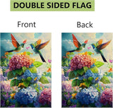 Hummingbirds Hydrangeas Garden Flag 12x18 Inch Double Sided Burlap, Spring Summer Welcome Colorful Floral Yard Decor, Farmhouse Outdoor Flag