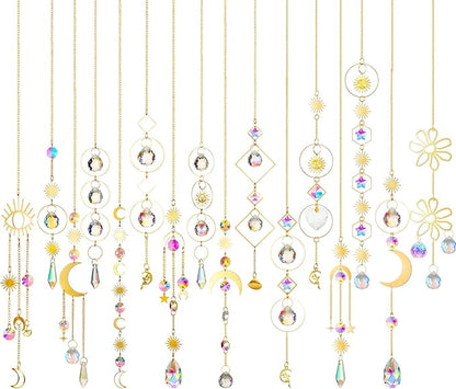 Ysleen 16 Pcs Crystals Suncatcher Colorful Hanging Sun Catcher for Window with Chain Pendant Ornament Prism for Garden Wedding Party Indoor Outdoor Decoration Gift(Rainbow)