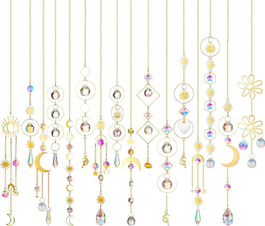 Ysleen 16 Pcs Crystals Suncatcher Colorful Hanging Sun Catcher for Window with Chain Pendant Ornament Prism for Garden Wedding Party Indoor Outdoor Decoration Gift(Rainbow)