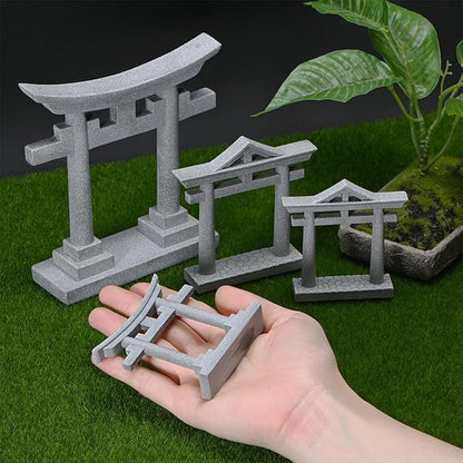 M METERXITY 5.6" H Miniature Torii Gate Ornaments with Plaque, Mini Chinese Gate Models Decorative Japanese Sandstone Tiny Home Landscape Accessories for Aquarium/Fish Tank/Garden Decor