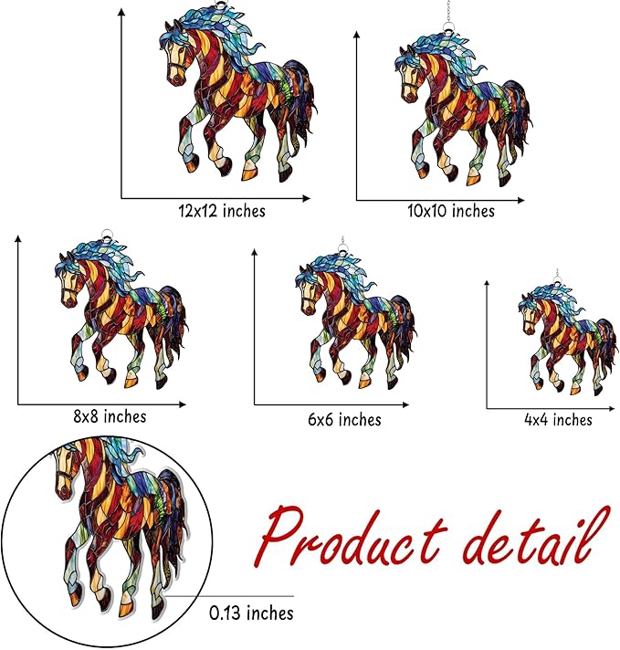 Horse Spiritual Acrylic Suncatcher, Boho Suncatchers for Window Hanging Ornament, Stained Glass Effect Indoor Outdoor Garden Decor for Nature Lover, Gifts for Mother's Day, Mom, Grandma, Wife, Women
