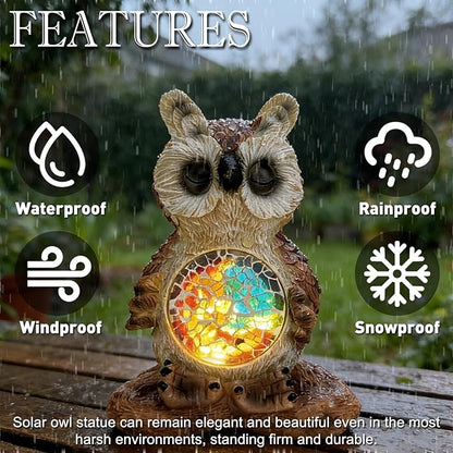 Solar Owl Garden Statues Decor for Outdoor, Brown Yoga Owl Figurine Lights for Lawn Patio Yard Decoration - Unique Christmas Housewarming Gift for Grandma Wowen Mom