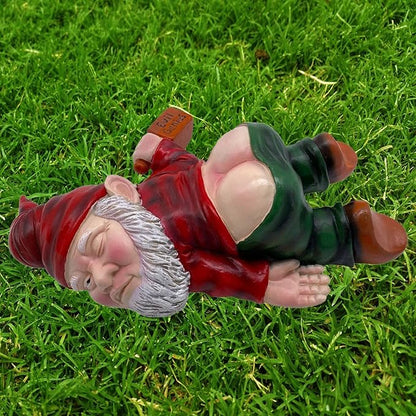 MINICAR Gnome Statue Outdoor Decor 9.5 Inch L, Funny Garden Yard Patio Ornament Decoration, Naughty, Red