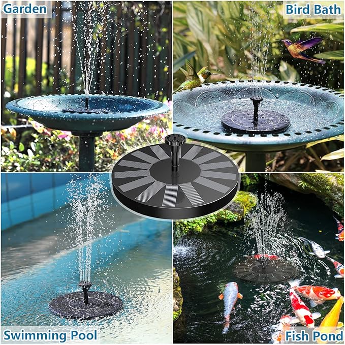 Upgraded Solar Bird Bath Fountains with 6 Nozzles, Free Standing Floating Solar Powered Water Fountain Pump for Bird Bath, Garden, Pond, Pool and Outdoor