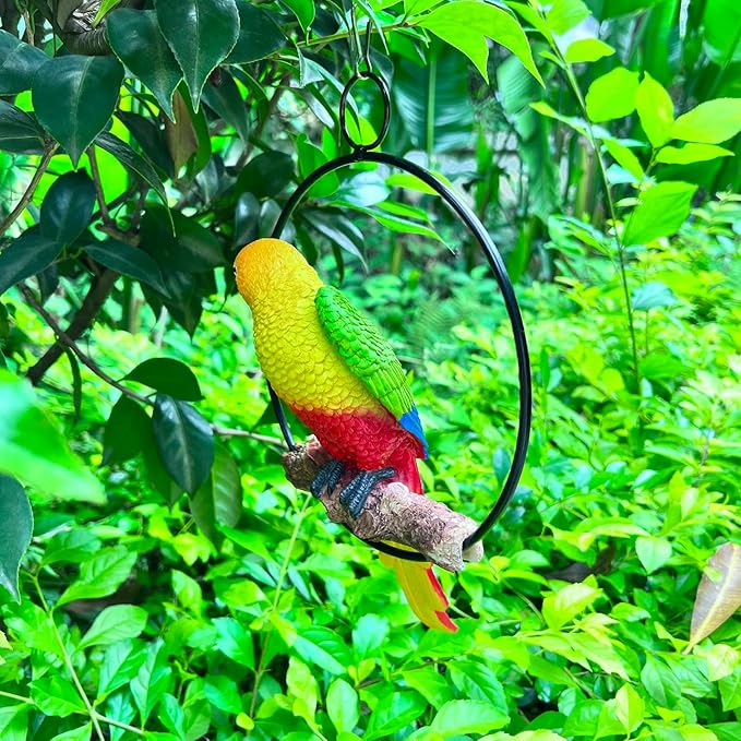 Lifelike Hanging Parrot Statues, Tiki Bar Parrot, Realistic Bird Garden Ornaments Outdoor Figurines, Polyresin, Full Color
