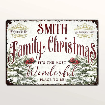 Welcome to The Family Christmas Metal Sign, Personalized Family Metal Sign, Customized Christmas Garden Signs for Families, Families Outdoor Signs on Xmas, Holiday Xmas Gifts