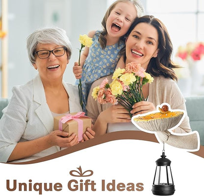 Etlemonde Solar Mushroom Garden Statue, Cute Hand-Painted Resin Decoration with Snail & Lantern, Waterproof Outdoor Ornament, Perfect Fairy Garden Decor & Unique Gift(Yellow)